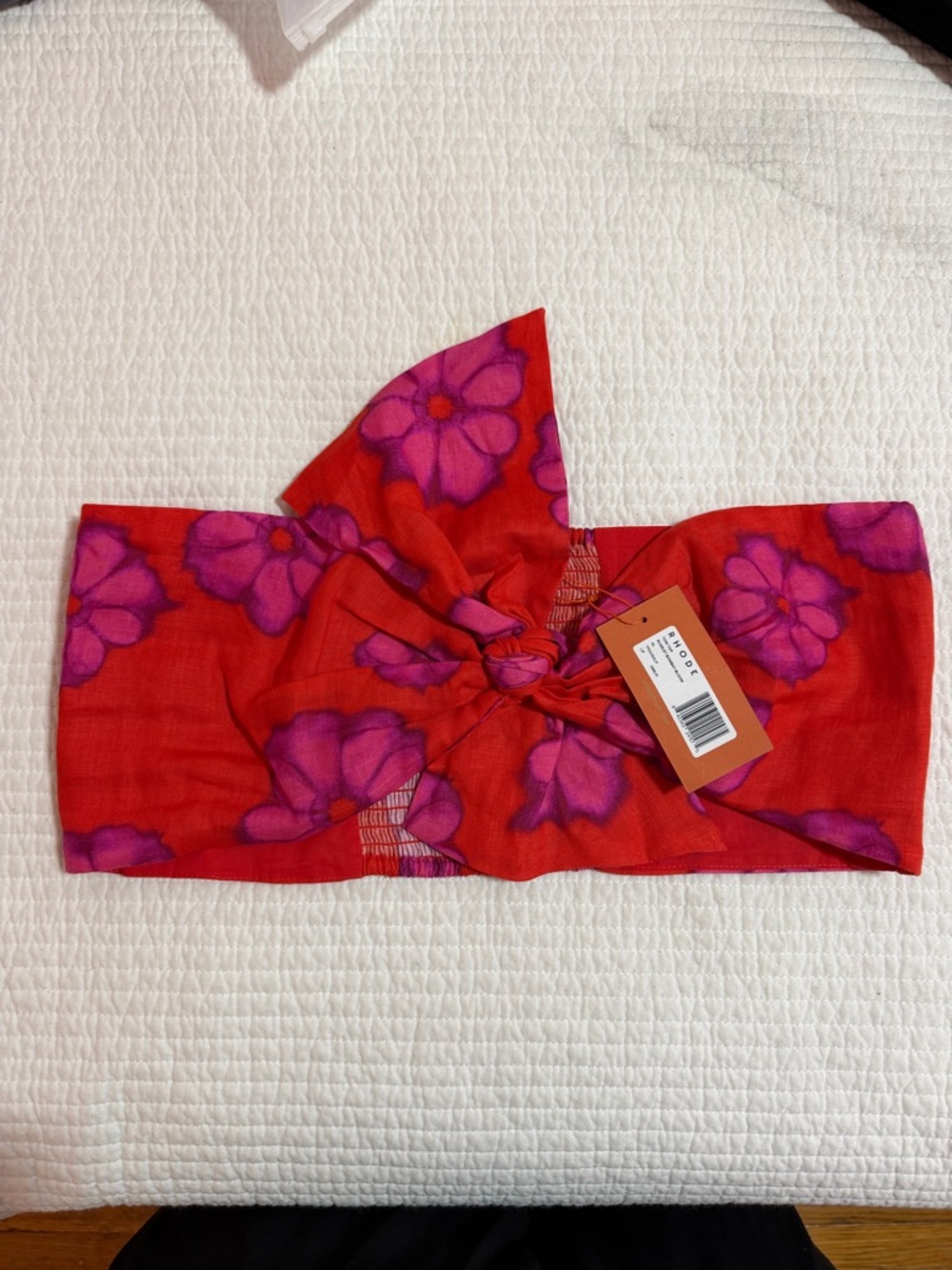 RHODE Red Floral Tie-Front Bandeau Top with Pink Accents - Picture 3 of 4